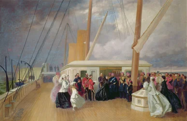 Queen Victoria investing the Sultan with the Order of the Garter on board the Royal Yacht, 17th July 1867