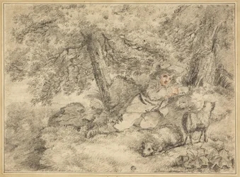 Shepherd Boy with Lambs in Woods