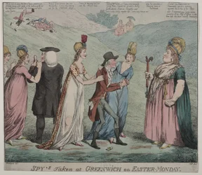 Mother Windsor with Four of Her Courtesans, Orders Her Girls to Arrest the Bishop of Durham and Duke of Queensbury, 1798