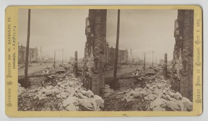 Stereograph of Washington Street from the Corner of LaSalle Street Looking East After the Chicago Fire of 1871, 1871