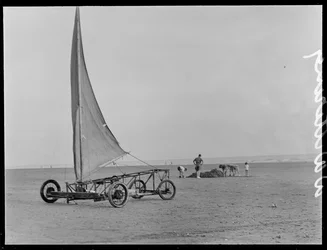 A sand yacht on West Wittering Beach, 1930s