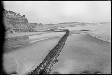 Shanklin Beach, showing Admiralty scaffolding along the coastline