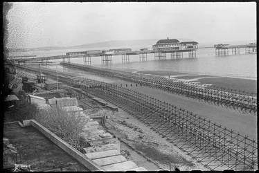 The beach at Shanklin, showing two rows of Admiralty scaffolding