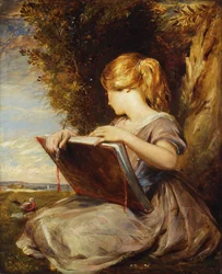 A Young Girl seated under a Tree with a Sketch Book