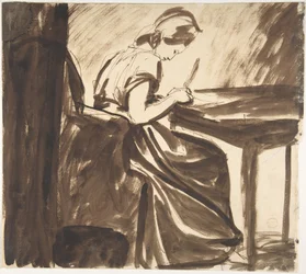 Lady Seated at a Table (recto); Dancing Figures (verso)