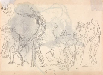 Men Going Out to Fight, with a Crowd of Cowering Women Behind