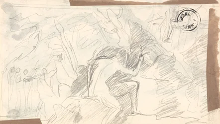Nude Man in a Rocky Wilderness with Distant Figures