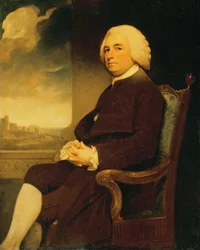 Portrait of Michael Russell, seated, with Dover Castle beyond