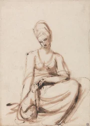 Seated Woman Feeding an Animal