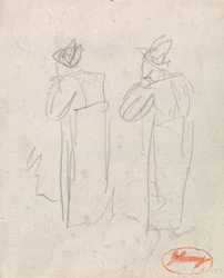 Two Standing Figures Wearing Tall Hats
