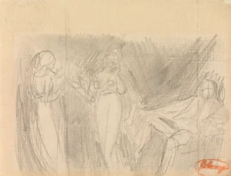 Two Women and a Seated Man