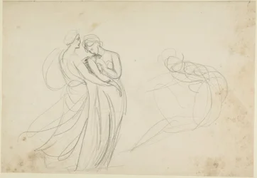 Two Female Figures Before a Seated One, Study for Two Maidens Consulting a Fortune-Teller