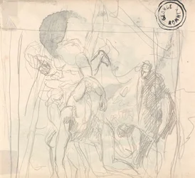 Unidentified Subject, Figures Wrestling with Attendants