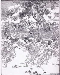 Dancing hand in hand around the charmed tree, from The Heroes published by George Allen and Unwin 1929