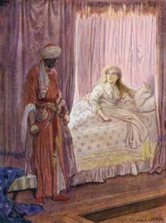 Desdemona was awakened and looked upon Othello