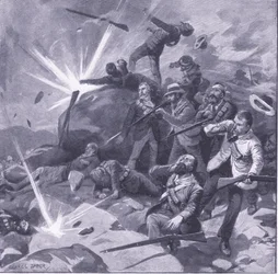 The last stand of the Johannesburg police at Bergendal (illustration from After Pretoria: The Guerilla War, 1902)