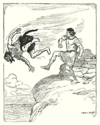 He kicked him over the cliff into the sea