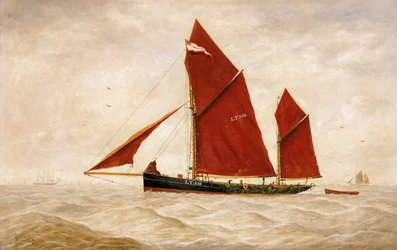 A fishing trawler from the Lowestoft Company, with its distinctive red sails