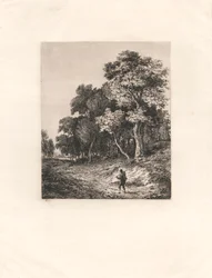 Landscape, Man Carrying Stick Across Shoulder