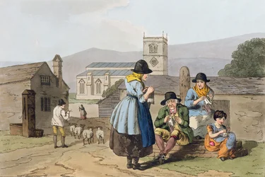 Wensleydale knitters, from Costume of Yorkshire, engraved by Robert Havell, 1814