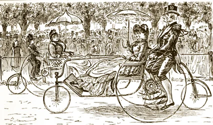 Passengers riding in bicycle carriages