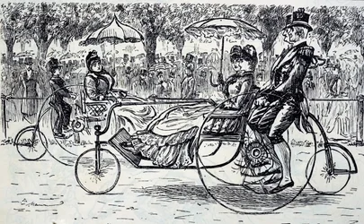 Passengers riding in bicycle carriages
