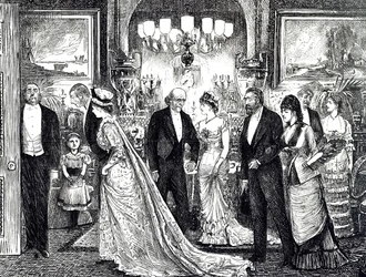 Cartoon Depicting an Elegant Soirée in a Victorian Home