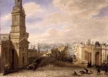 Old London Bridge with the Construction of the New Bridge Beside It