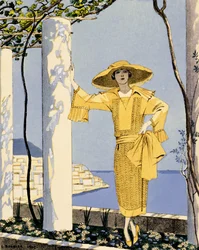 Amalfi, illustration of a woman in a yellow dress by Worth