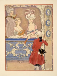 Cécile de Volanges and Marquise Isabelle de Merteuil at the Theatre, Illustration from 