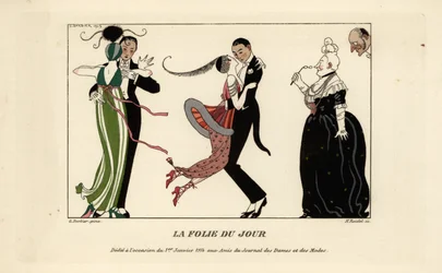 Fashionable couples dancing energetically at a ball