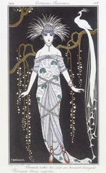 Silver Brocade Evening Dress and Wig - Illustration by George Barbier (1882-1932) in 