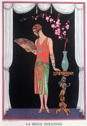 Worth evening dress, fashion plate from Gazette du Bon Ton