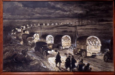 First World War (1914-1918): “The Sacred Way of Verdun”. Watercolour by Georges Bertin Scott (1873-1942), known as Scott de Plagnolles. March 1916. 0.7 x 1.1 m. Paris, Musée de l