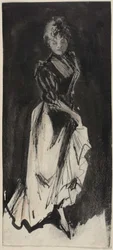 Woman Lifting Skirt to Walk
