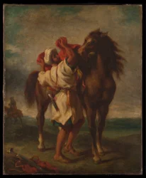 Arab Saddling His Horse