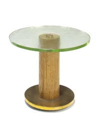 An oak, glass and brass occasional table