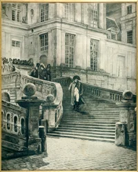 Napoleon at Fontainebleau after the Abdication on 4 April 1814 - Engraving by Georges Jules Auguste Cain