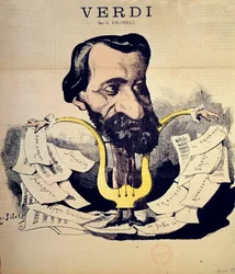 Cartoon of the composer Giuseppe Verdi (1813-1901) by Pilotell (1845-1918), March 1869. Conservatoire National de Musique, Paris
