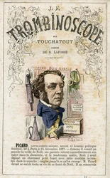 Ernest Picard (1821-1877) - illustration from "Le Trombinoscope", a satirical political periodical by Leon-Charles Bienvenu, known as Touchatout monography N. 23, Imprimerie Vallee, Paris, Feb 1872