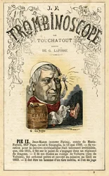 Pope Pius IX (born Giovanni Maria Mastai Ferretti; 1792-1878) - illustration from "Le Trombinoscope", a satirical political periodical by Leon-Charles Bienvenu, known as Touchatout monography N. 9, Imprimerie Vallee, Paris