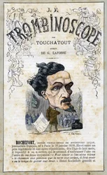 Victor Henri Rochefort (1831-1913), illustration from "Le Trombinoscope", a satirical political periodical by Leon-Charles Bienvenu, known as Touchatout monography N. 15, Imprimerie Vallee, Paris, October 1871
