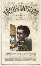 Victorien Sardou (1831-1908) - illustration from "Le Trombinoscope", a satirical political periodical by Leon-Charles Bienvenu, known as Touchatout monography N. 24, Paris