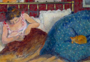 In Bed or Woman with Cat