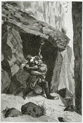 Combat between Han of Iceland and Ordener - illustration from Han of Iceland, 19th Century