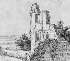 An Allée of Trees in a Park (recto), The Ruins of a Building on a Hill (verso)