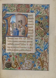 Initial R: Saint Avia in Prison Receiving Communion from the Virgin