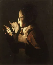 Boy Blowing at Lamp