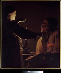 Appearance of the Angel to Saint Joseph, also known as The Dream of Saint Joseph. Painting by Georges de La Tour (1593-1652)