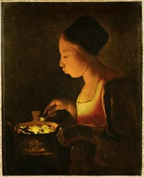 Girl Blowing on a Brazier